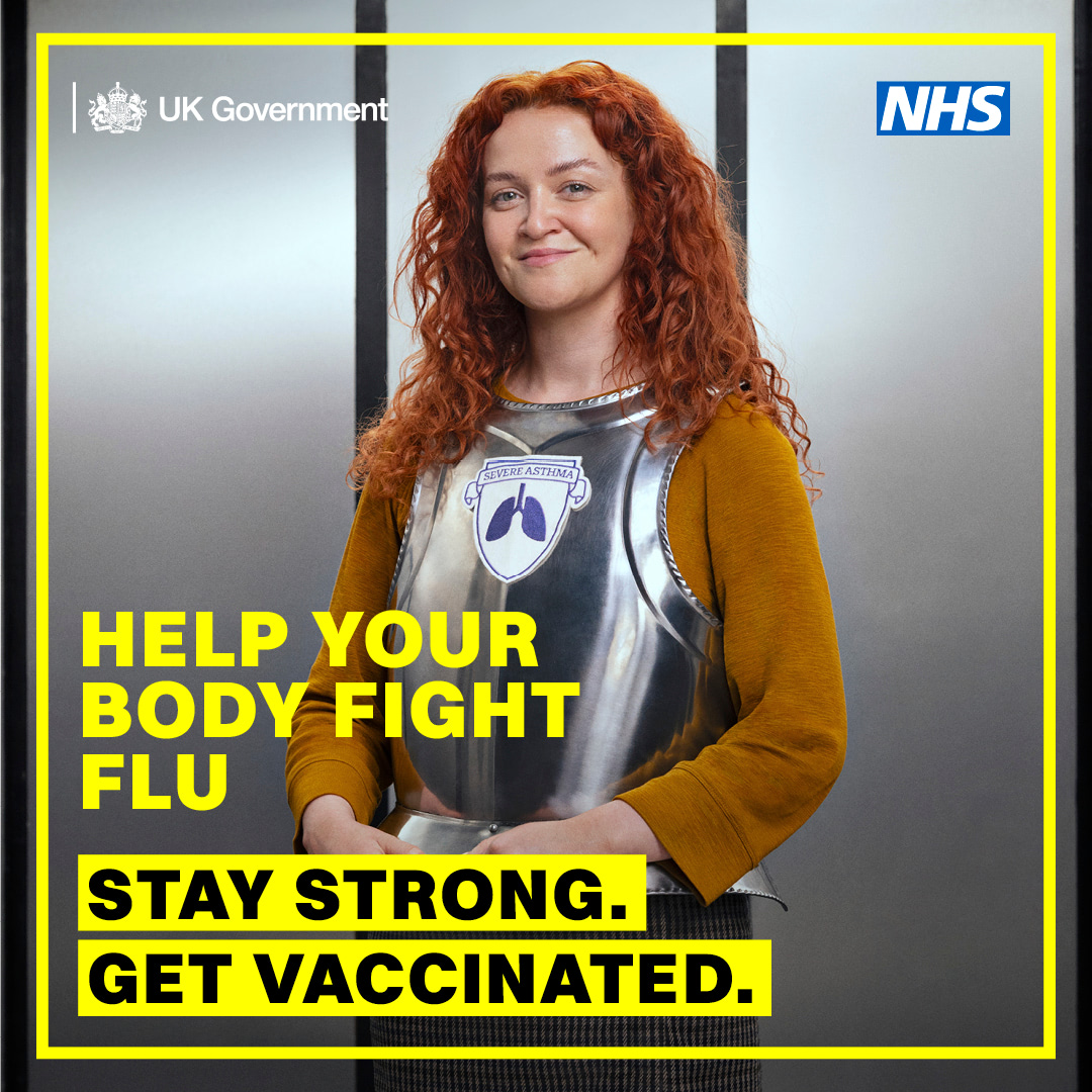 image of patient with asthma wearing a shield to show the effect of being vaccinated